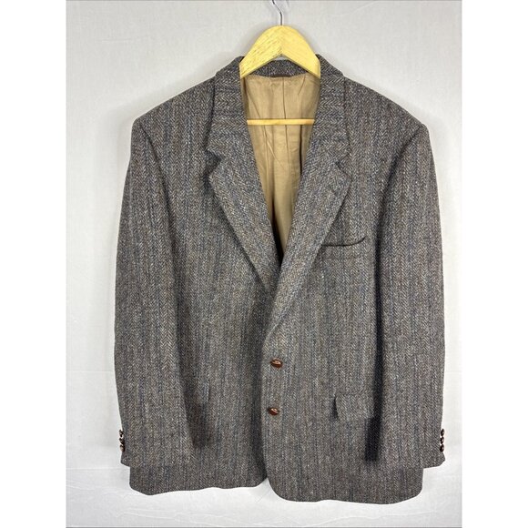 Harris Tweed Herringbone Wool Blazer Eaton Scotland Men’s 48 Regular - Picture 1 of 8